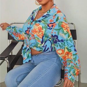 Plus Floral Button Up